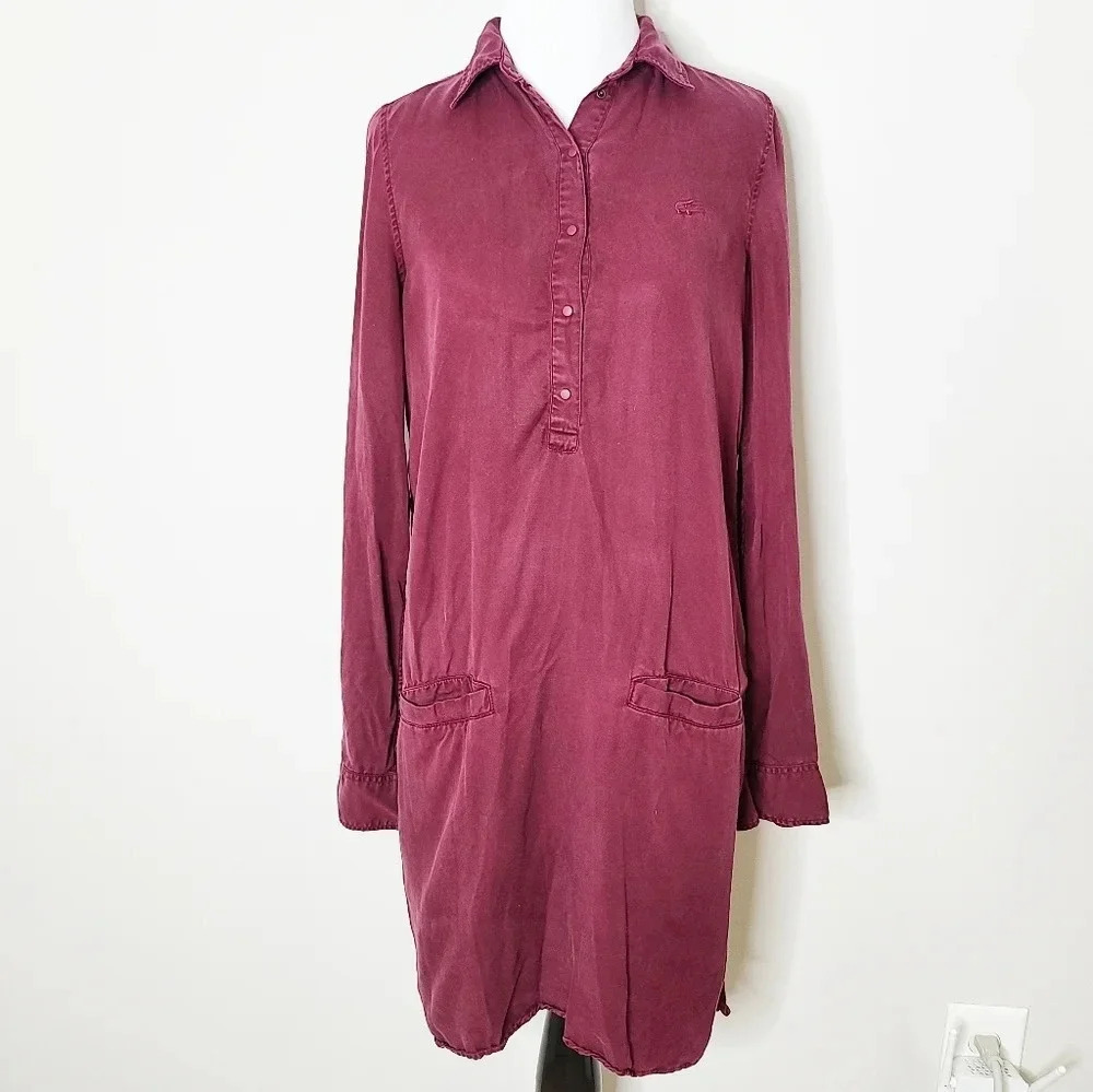 Lacoste Long Sleeve Burgundy Shirt Dress 32
